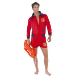 mens baywatch lifeguard costume short shorts front view red outfit