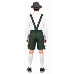 Men’s Beer Man Oktoberfest Costume with Green Lederhosen, Hat and Socks
