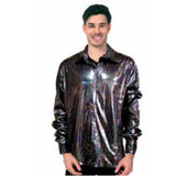 mens black 70s disco shirt oil slick