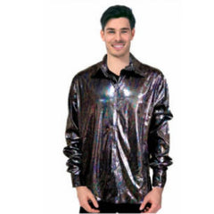 mens black 70s disco shirt oil slick