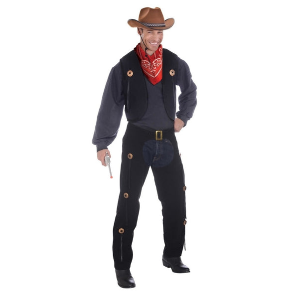 Mens Cowboy Vest and Chaps Set ideal for Western theme parties