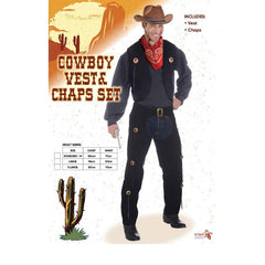 Mens Cowboy Vest and Chaps Set ideal for Western theme parties