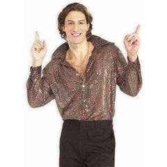 Mens disco shirt made from gold sequin fabric.