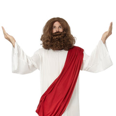 Mens Jesus costume with cream robe and red draped sash