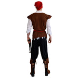 Men's Pirate Costume with brown vest and bandana back view