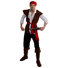Men's Pirate Costume with brown vest shirt and bandana front view