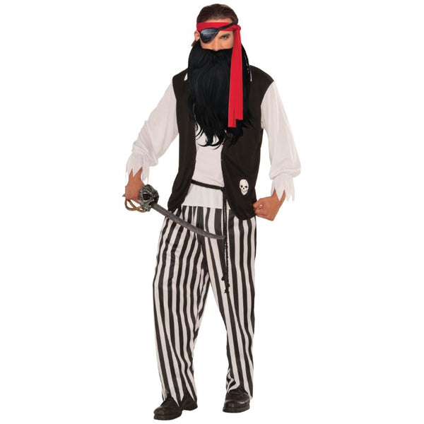 Men's Pirate Costume by Dr Toms with pirate shirt, striped trousers and head sash for Book Week