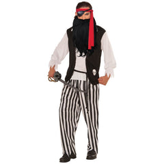 Men's Pirate Costume by Dr Toms with pirate shirt, striped trousers and head sash for Book Week