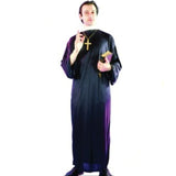 Mens Priest costume, ankle length robe with attached collar.