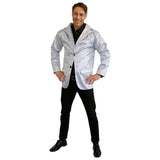 Men's silver sequin disco jacket for retro and themed parties