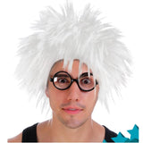 Men's spiky white wig costume accessory for mad scientist, Book Week and Halloween costumes.