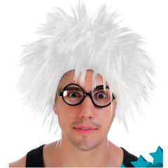 Men's spiky white wig costume accessory for mad scientist, Book Week and Halloween costumes.