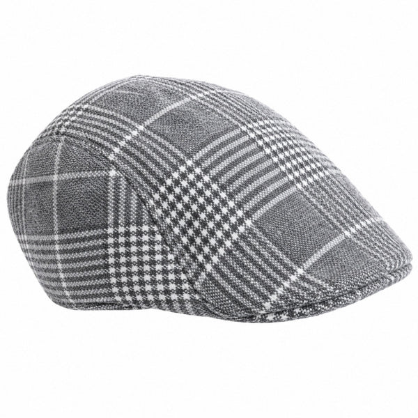 Men's grey check vintage flat cap for 1920s, Gatsby and Peaky Blinders costumes.