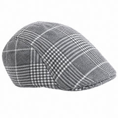 Men's grey check vintage flat cap for 1920s, Gatsby and Peaky Blinders costumes.