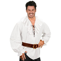 Mens white pirate shirt with lace-up front for pirate and renaissance costumes