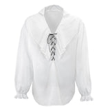 mens white pirate shirt with frilly collar which lace ups