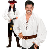 Mens white pirate shirt with lace-up front for pirate and renaissance costumes
