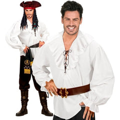 Mens white pirate shirt with lace-up front for pirate and renaissance costumes