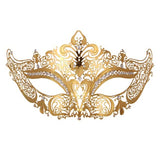 Gold metal masquerade mask with clear diamantes – adult costume accessory with ribbon ties.