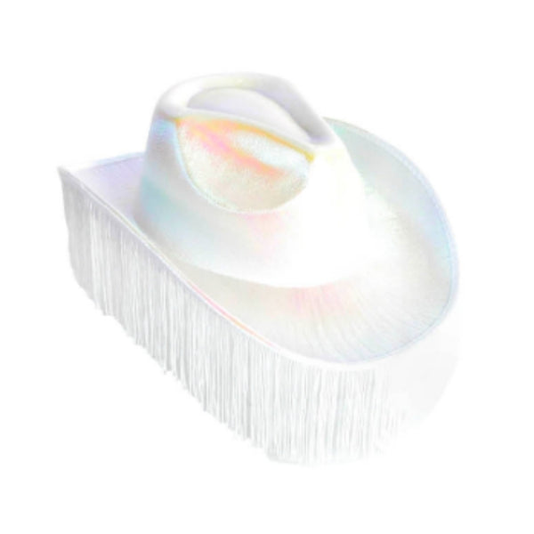 Metallic Cowboy Hat w/Fringing - White