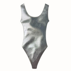 Metallic silver leotard costume front view