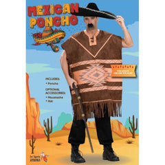 Brown Mexican-style adult poncho with fringe and tan pattern – Dr Toms