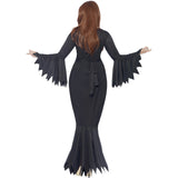midnight vamp ladies black gown ties at the back