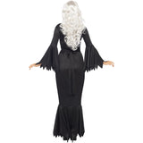 Black halloween dress with wide sleeves and hem