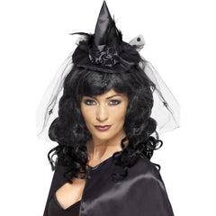 Mini black witch hat on headband – Halloween costume accessory