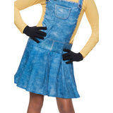 Minion female child costume, printed dress, pleated drop waist skirt.
