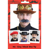 Grey and black English-style waxed tip moustache from Dr Toms