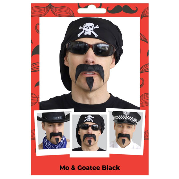 Black moustache and goatee adhesive costume set from Dr Toms