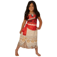Child Moana costume dress with printed bodice and island-style skirt