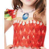 Moana Epilogue Deluxe Costume - Child, mesh neckline with printed necklace, printed top with leaf detail at the sleeve.