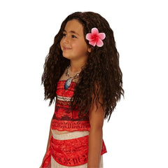 Moana Wig – Child size, featuring soft, wavy brown lengths and an attached foam flower for a character-accurate, island-inspired look.
