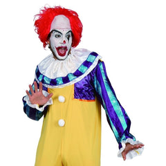 Adult Money Wise clown costume with yellow clown jumpsuit and collar