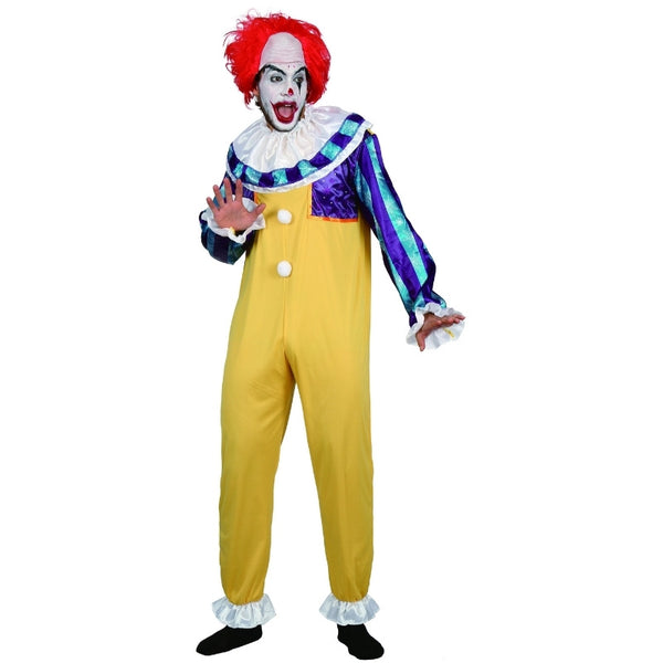 Adult Money Wise clown costume with yellow clown jumpsuit and collar