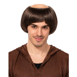 Brown monk bald wig with hair for adult medieval and religious costumes
