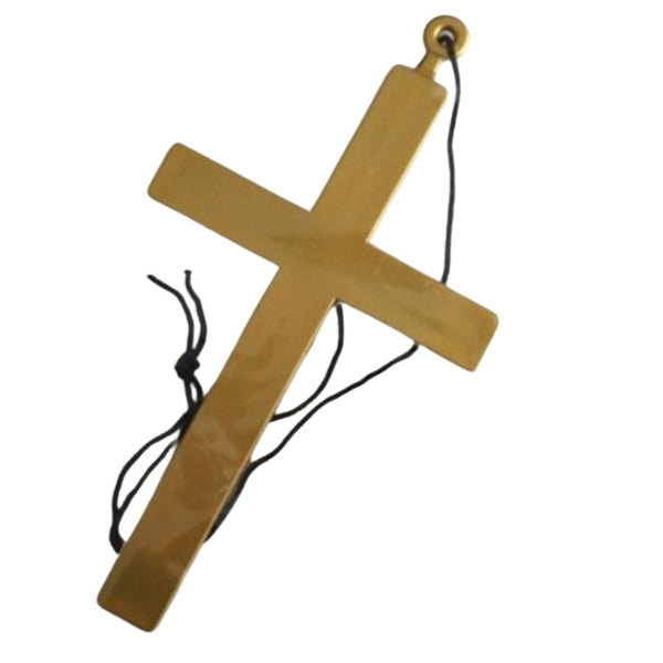 Oversized gold monk cross with black cord for religious and themed costumes