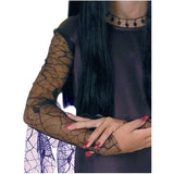 Morticia Addams Girl's Halloween Costume, long black dress with lace sleeves.