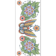 Tinsley FX Temp Tattoo - Moth Neck Tattoo , 1 moth and flowers either side, colourful.