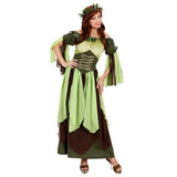 Mother nature green and brown long dress with a medieval vibe