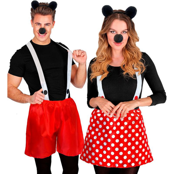 Mouse dress up set with ears, nose, skirt for women and shorts for men 