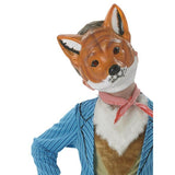 Mr Fox deluxe teen costume, jacket with attached vest included fur trim, neckerchief and plastic face mask.