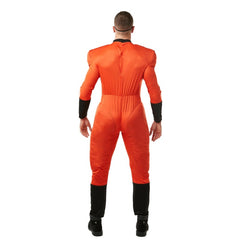 Mr Incredible men’s costume with muscle chest jumpsuit and black eye mask from Incredibles 2