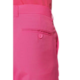 Close-up of pink pants with a button on a white background