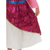 Mulan Shimmer Deluxe Child Costume, satin skirt with glitter print satin overlay and plastic tiara.