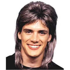 brown blonde streaked mullet wig retro costume