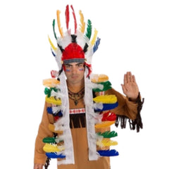 Multi-coloured Feather Headdress in primary colors ideal for festivals and Native american indians.