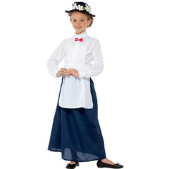 Nanny child costume with blouse, blue skirt, apron, hat and red bowtie – inspired Book Week outfit